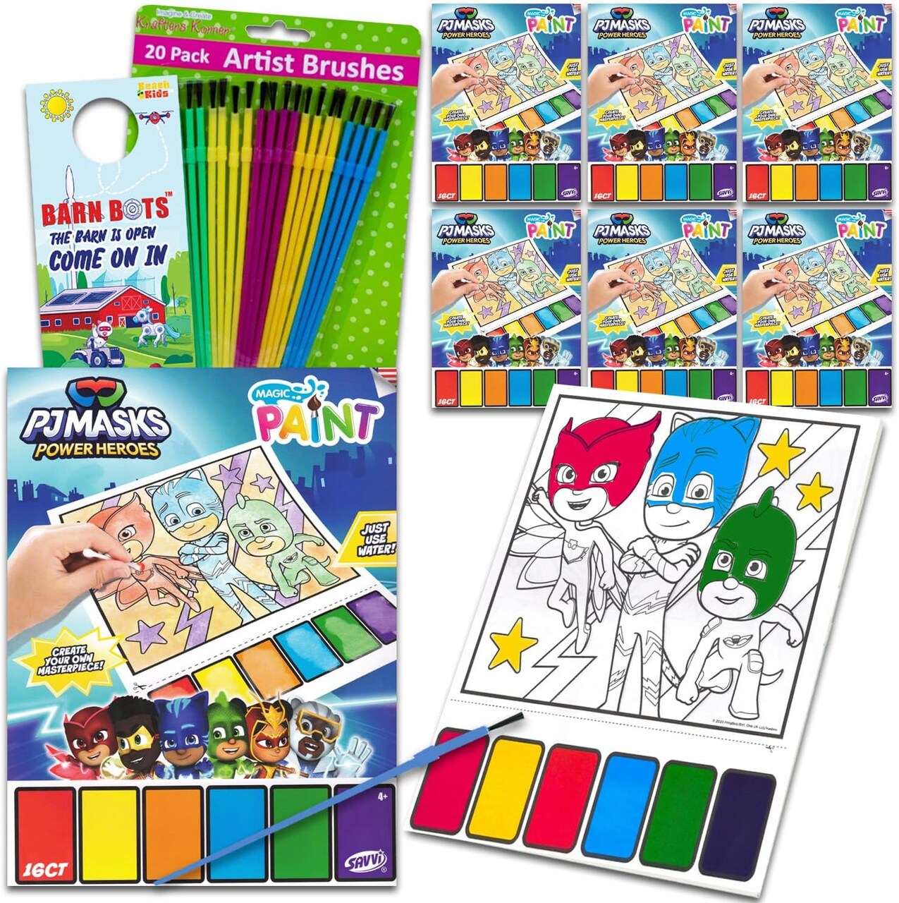PJ Masks Paint with Water Party Favors Set Bundle with 6 PJ Masks Watercolor Painting Activity Books for Kids with Paintbrushes